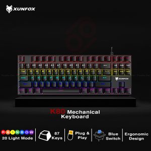 Xunfox Mechanical Keyboard Gaming Keyboard 87 Keys RGB LED Light